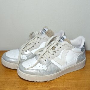 Victoria Madrid Leather and Glitter Sneaker White Silver Shoes Women's Size 9